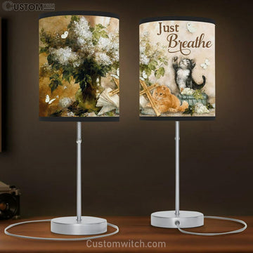 Just Breathe Flower Cat Cross Butterfly Large Table Lamp - Christian Table Lamp Prints - Religious Table Lamp Art