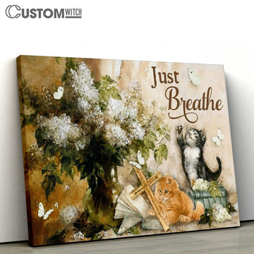 Just Breathe Flower Cat Cross Butterfly Large Canvas - Christian Canvas Prints - Religious Canvas Art