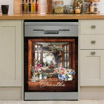 Just Breathe Flower Crown Of Thorns White Butterfly Dishwasher Cover, Bible Verse Dishwasher Wrap, Christian Kitchen Decoration