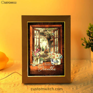 Just Breathe Flower Garden Hummingbird Frame Lamp - Christian Art - Religious Home Decor