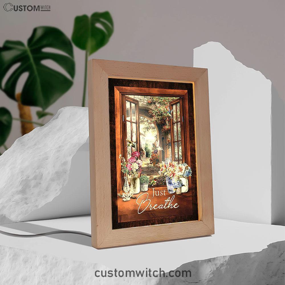 Just Breathe Flower Garden Hummingbird Frame Lamp - Christian Art - Religious Home Decor