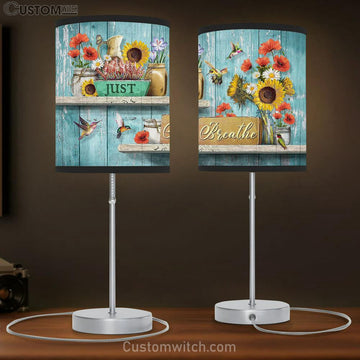 Just Breathe Flower Hummingbird Table Lamp Art - Christian Lamp Gift Decor - Bible Verse Table Lamp