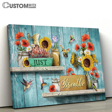 Just Breathe Flower Hummingbird Canvas Art - Christian Wall Art Decor - Bible Verse Canvas