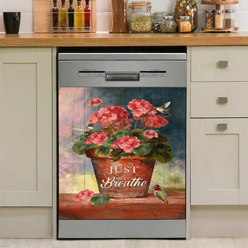 Just Breathe Flower Vase Butterfly Books Wooden Cross Dishwasher Cover, Bible Verse Dishwasher Wrap, Christian Kitchen Decoration