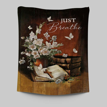 Just Breathe Flower Vase Butterfly Books Wooden Cross Wall Art Tapestry - Bible Verse Tapestry Art - Christian Wall Art Home Decor