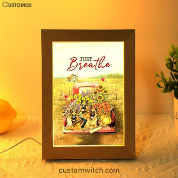 Just Breathe German Shepherd Dog Frame Lamp Art - Bible Verse Wooden Lamp - Inspirational Art - Christian Home Decor