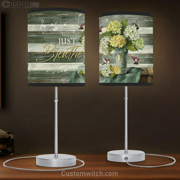 Just Breathe Green Hydrangeas Music Sheet Hummingbird Table Lamp Art - Christian Lamp Gift Decor - Bible Verse Table Lamp