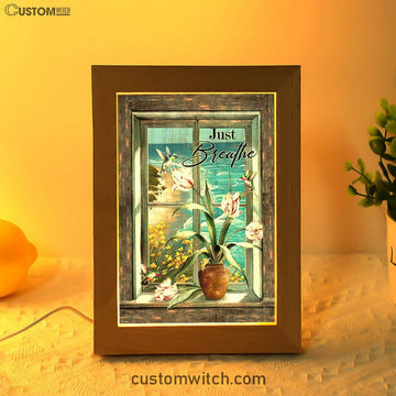 Just Breathe Hummingbird Blue Ocean Frame Lamp Art - Bible Verse Wooden Lamp - Inspirational Art - Christian Home Decor