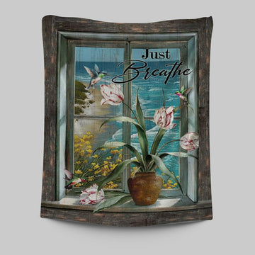Just Breathe Hummingbird Blue Ocean Tapestry Wall Art - Bible Verse Tapestry Art - Inspirational Art -  Christian Indoor Wall Tapestries