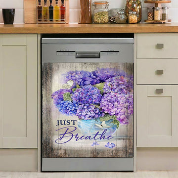 Just Breathe Hummingbird White Flower Dishwasher Cover, Bible Verse Dishwasher Wrap, Christian Kitchen Decoration