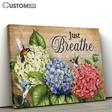 Just Breathe Hydrangea, Hummingbirds Wall Art Canvas - Christian Wall Art - Religious Art