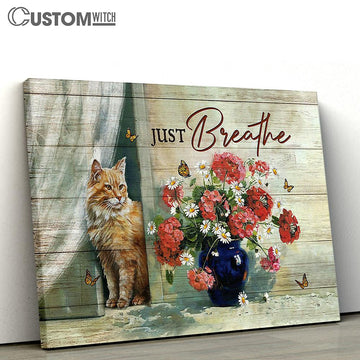 Just Breathe Maine Coon Cat Lovers Canvas Painting - Christian Wall Art - Gifts For Cat Lovers