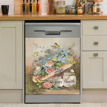 Just Breathe Music Sheet Walking With Jesus Pretty Flower Garden Dishwasher Cover, Christian Dishwasher Wrap, Bible Verse Kitchen Decoration