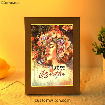 Just Breathe Purple Butterfly Girl Frame Lamp Art - Bible Verse Wooden Lamp - Inspirational Art - Christian Home Decor