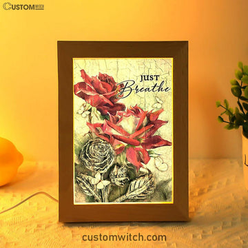 Just Breathe Red Rose Butterfly Frame Lamp Art - Bible Verse Wooden Lamp - Inspirational Art - Christian Home Decor