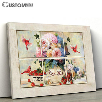 Just Breathe Rose Red Cardinal Canvas Art - Christian Wall Art Decor - Bible Verse Canvas