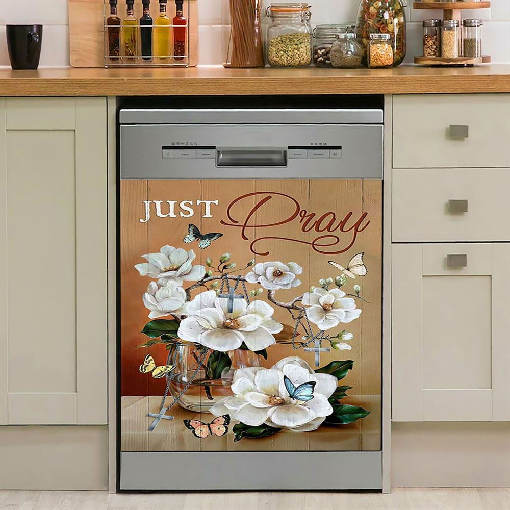 Just Breathe Sunflower Vase Little Cat Hummingbird Dishwasher Cover, Bible Verse Dishwasher Wrap, Christian Kitchen Decoration