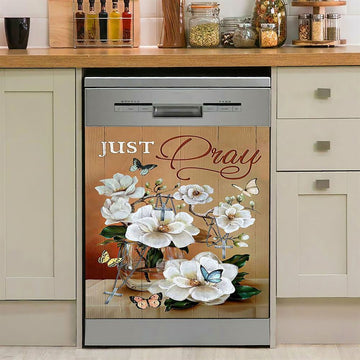 Just Breathe Sunflower Vase Little Cat Hummingbird Dishwasher Cover, Bible Verse Dishwasher Wrap, Christian Kitchen Decoration