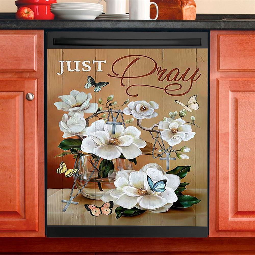 Just Breathe Sunflower Vase Little Cat Hummingbird Dishwasher Cover, Bible Verse Dishwasher Wrap, Christian Kitchen Decoration