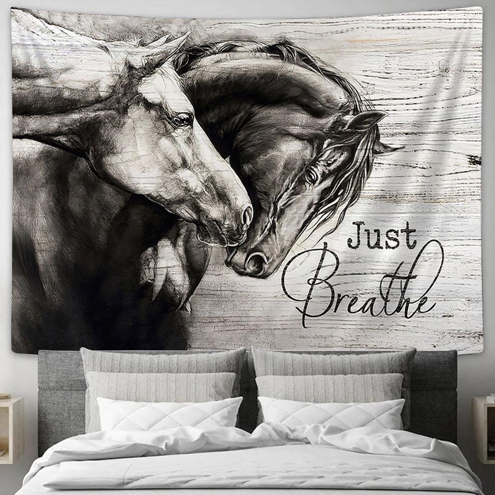 Just Breathe The Amazing Horses Wall Art Tapestry - Christian Wall Decor - Gifts For Horse Lovers