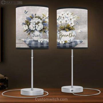 Just Breathe White Orchid Butterfly Table Lamp Art - Bible Verse Lamp Gift - Christian Bedroom Decor