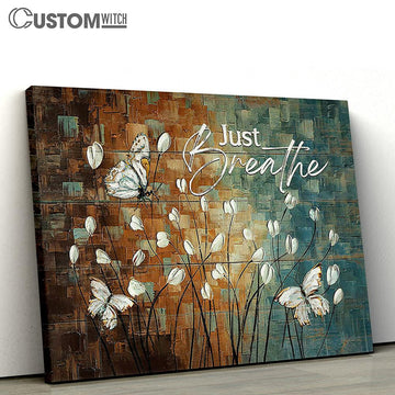 Just Breathe White Tulip White Butterfly Canvas Wall Art - Bible Verse Canvas - Religious Prints