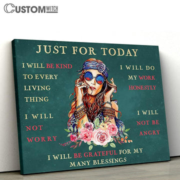 Just For Today Hippie Boho Canvas Prints - Encouragement Gifts for Women