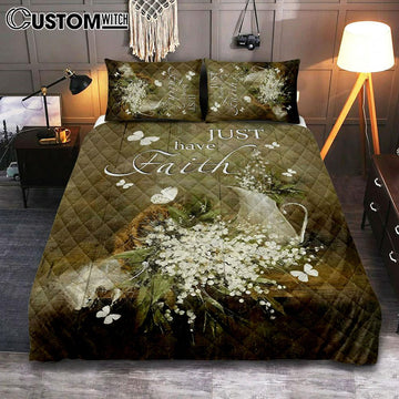 Just Have Faith Baby Flower Quilt Bedding Set Prints - Christian Cover Twin Bedding Decor - Bible Verse Quilt Bedding Set Art