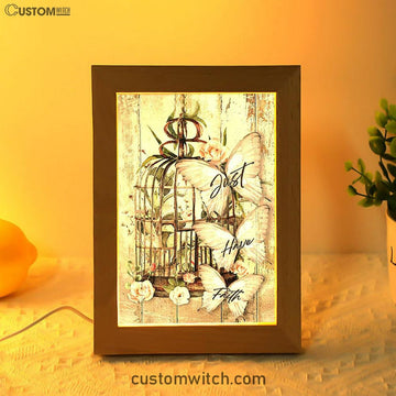 Just Have Faith Bird Cage White Butterfly Frame Lamp Art - Bible Verse Wooden Lamp - Inspirational Art - Christian Home Decor