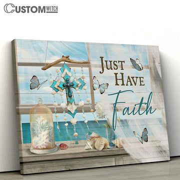 Just Have Faith Deep Ocean Cross Canvas Wall Art - Bible Verse Canvas - Religious Prints