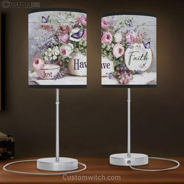 Just Have Faith Flower Garden Purple Butterfly Large Table Lamp - Christian Table Lamp Prints - Religious Table Lamp Art
