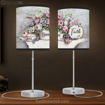 Just Have Faith Flower Purple Butterfly Table Lamp Art - Christian Lamp Gift Decor - Bible Verse Table Lamp