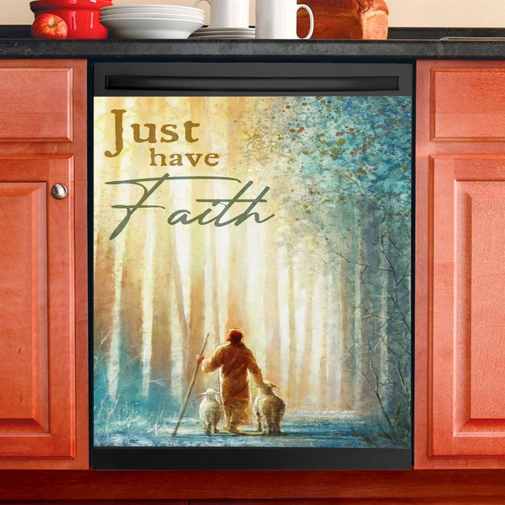 Just Have Faith He Leadeth Me Jesus Sheep Dishwasher Cover, Jesus Christ Dishwasher Wrap, Christian Kitchen Decoration