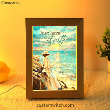 Just Have Faith Lady Reading Book Art Frame Lamp - Bible Verse Wooden Lamp - Christian Art Home Decor
