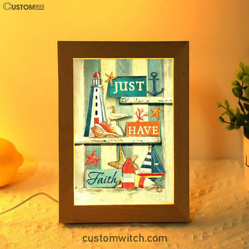 Just Have Faith Pretty Lighthouse Ocean Art Frame Lamp - Bible Verse Wooden Lamp - Christian Art Home Decor