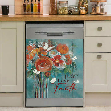 Just Have Faith Roses Dishwasher Cover, Christian Dishwasher Wrap, Bible Verse Kitchen Decoration