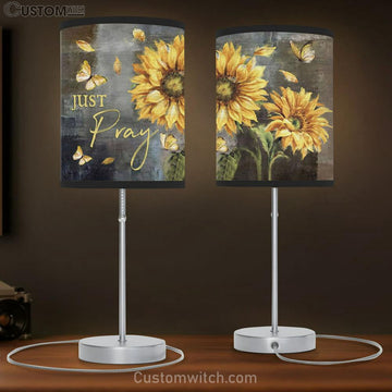 Just Pray Sunflower Butterfly Christian Table Lamp Gift - Christian Bedroom Decor