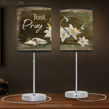 Just Pray White Lily Bible Hummingbirds Table Lamp Art - Bible Verse Lamp Gift - Christian Bedroom Decor