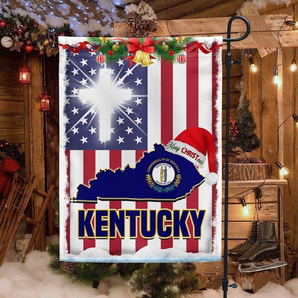Kentucky God Bless Christmas Flag, Christian Christmas House Flag, Christmas Outdoor Decor Ideas