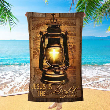 Kerosene Lamp Light Cross Jesus Is The Light Beach Towel, Christian Beach Towel, Christian Gift, Gift For Women