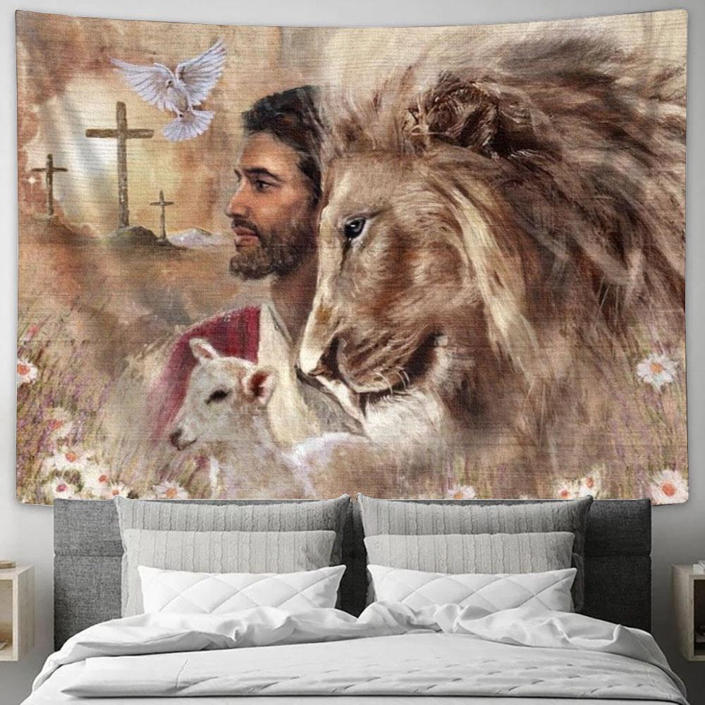 King Of Kings Jesus Dove Cross Tapestry, Tapestries for Living Room Bedroom