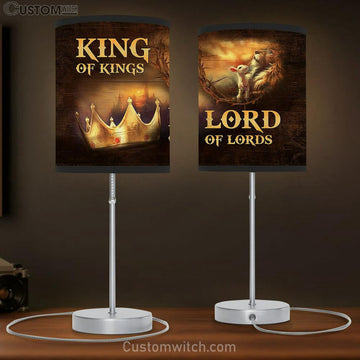 King Of Kings Lord Of Lords Table Lamp - Golden Crown Jesus Lion And Lamp Table Lamp Art - Christian Lamp Gift Decor - Bible Verse Table Lamp
