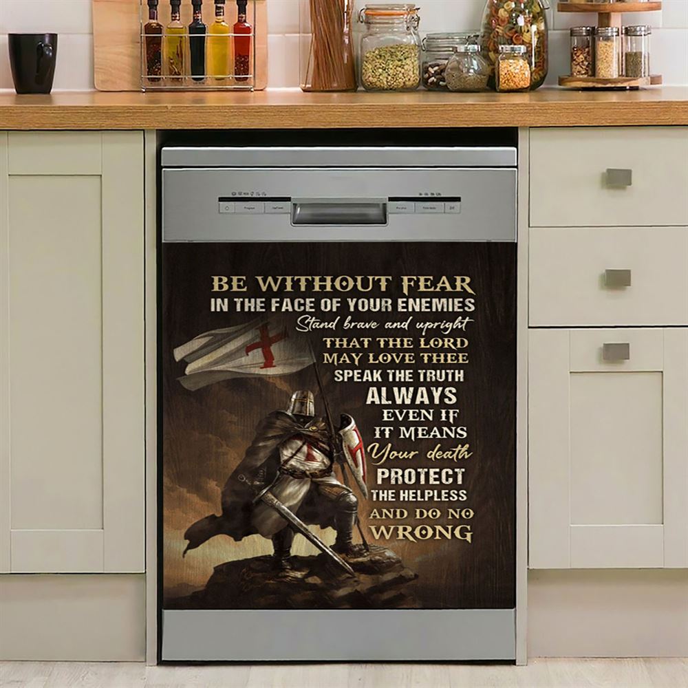Knight Armor Of God Jesus Painting Dishwasher Cover, Be Without Fear In The Face Of Your Enemies Dishwasher Wrap, Christian Kitchen Decoration