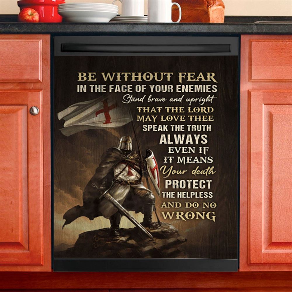 Knight Armor Of God Jesus Painting Dishwasher Cover, Be Without Fear In The Face Of Your Enemies Dishwasher Wrap, Christian Kitchen Decoration