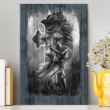 Knight Lion Of Judah And The Cross Canvas - Lion Canvas Print - Christian Wall Art - Religious Home Decor