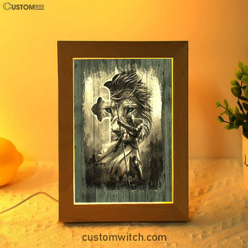 Knight Lion Of Judah And The Cross Frame Lamp - Lion Frame Lamp Print - Christian Art - Religious Home Decor