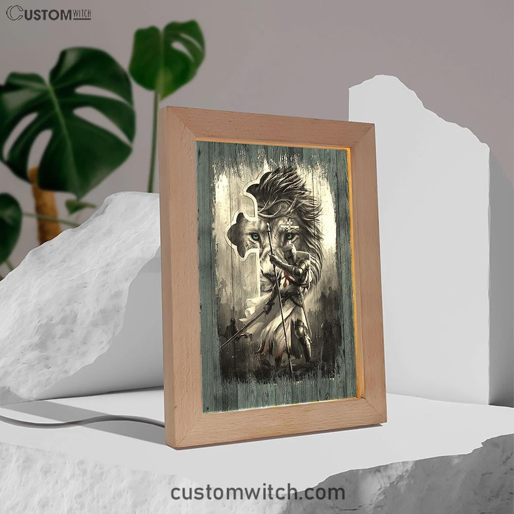 Knight Lion Of Judah And The Cross Frame Lamp - Lion Frame Lamp Print - Christian Art - Religious Home Decor