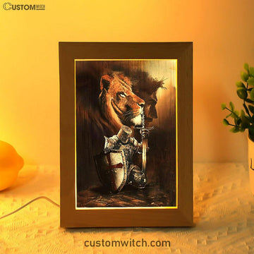 Knight Of God Lion Of Judah Serving The Lord Frame Lamp - Lion Frame Lamp Print - Christian Art - Religious Home Decor