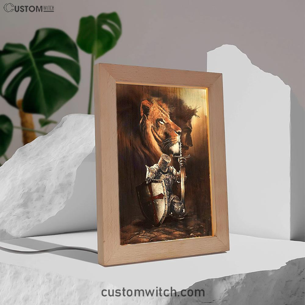 Knight Of God Lion Of Judah Serving The Lord Frame Lamp - Lion Frame Lamp Print - Christian Art - Religious Home Decor