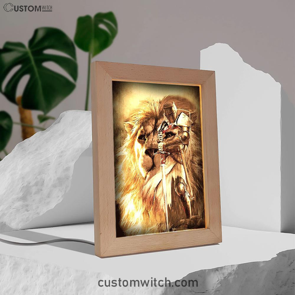 Knight Of God The Lion Of Judah Frame Lamp - Christian Art - Religious Home Decor